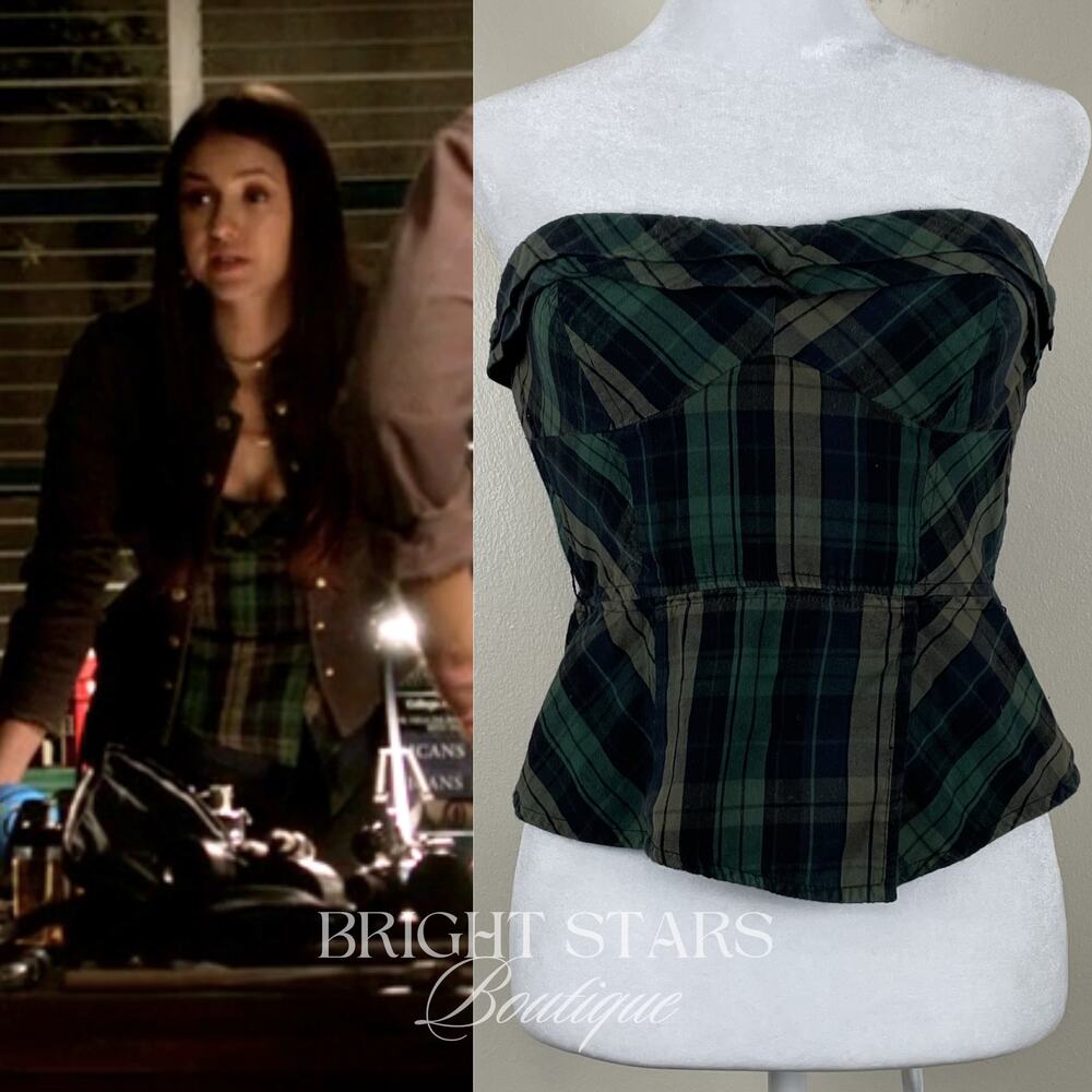 Rare Plaid Tartan Corset Top ASO Elena Gilbert The Vampire Diaries Y2K TVD